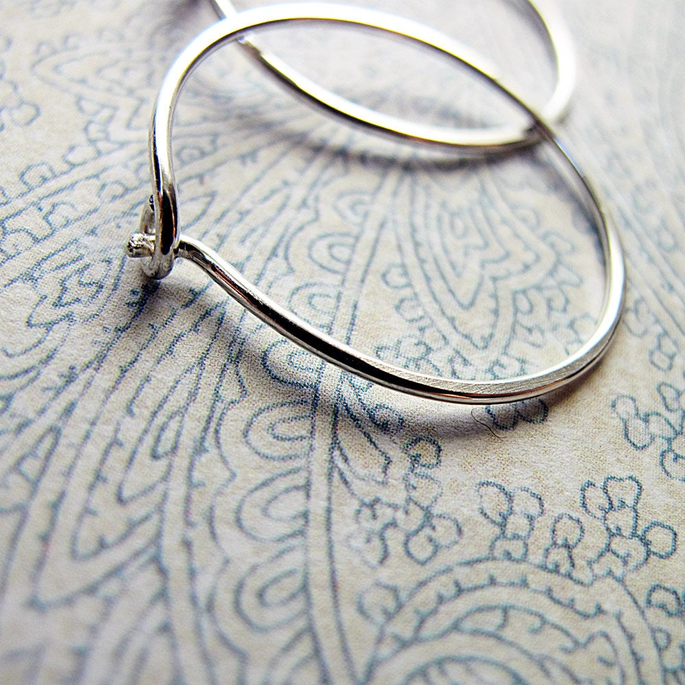 Sterling Silver Hoop Earrings, Medium, Hammered, Polished Finish