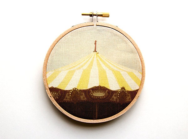 Carousel Photography Fabric Art - 4 inch hoop - Nursery Decor - Embroidery Hoop Art - Modern Design - Textile Photo on Fabric