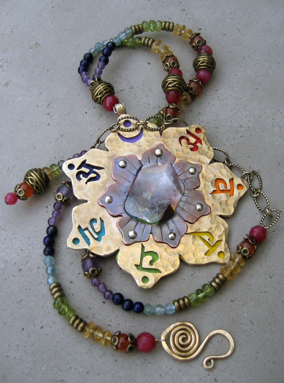 Chakra Necklace, 7 Chakra Pendant, Stone, Chakra Symbols, Lotus Flower, Energy Healing, Mandala, Chakra Jewelry