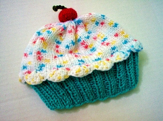 Cupcake Hat - preemie newborn baby toddler - Cherry on Top Blue Raspberry Cake with White Sprinkle Frosting