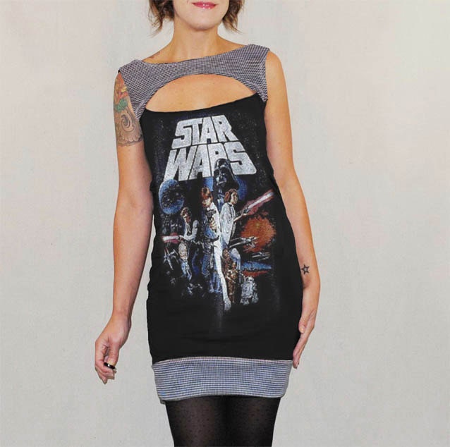 Star Wars Dress - Reconstructed Upcycled Black Houndstooth T-Shirt - Made to Order