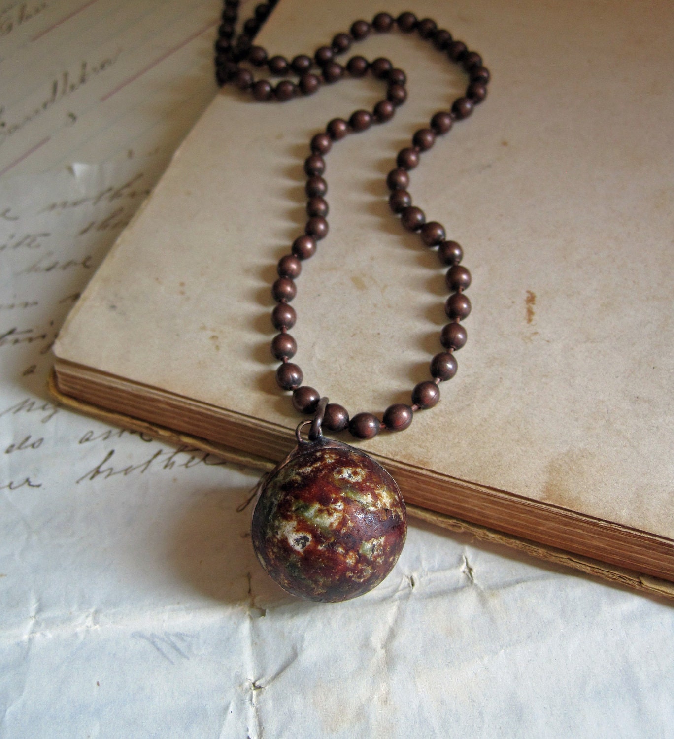 Rustic Woodland Clay Marble Necklace Vintage