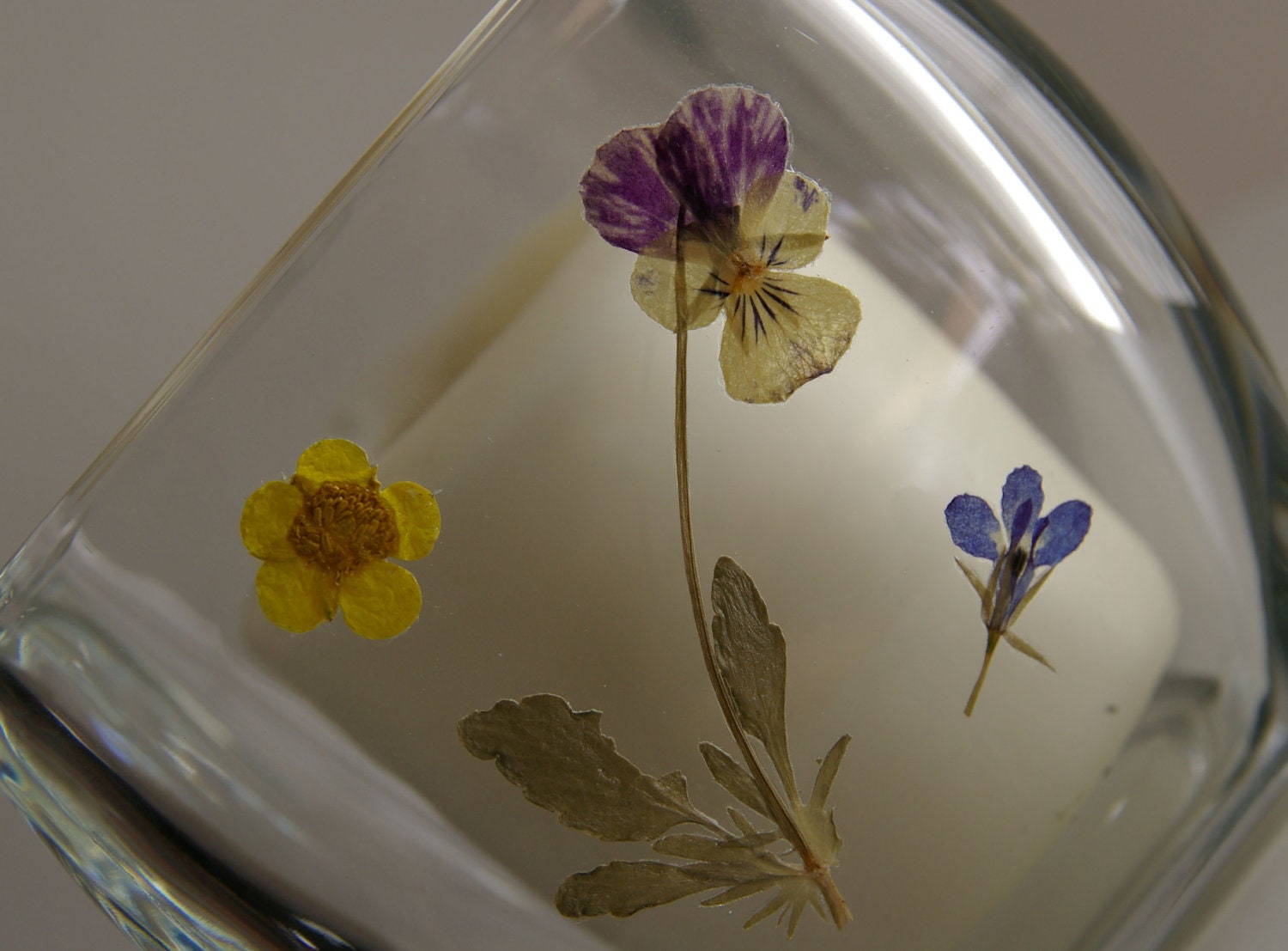 Buttercups and Pansy Pressed Floral Vase