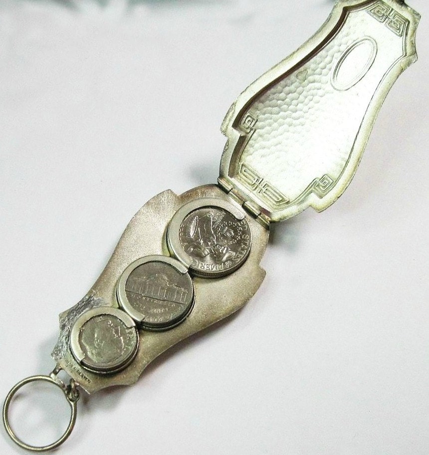 Vintage Art Deco Coin Holder Compact Hammered by WickedDarling