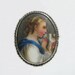 Antique Victorian Porcelain Portrait Pin Brooch Hand Painted Lady Bird in Hand 1880s