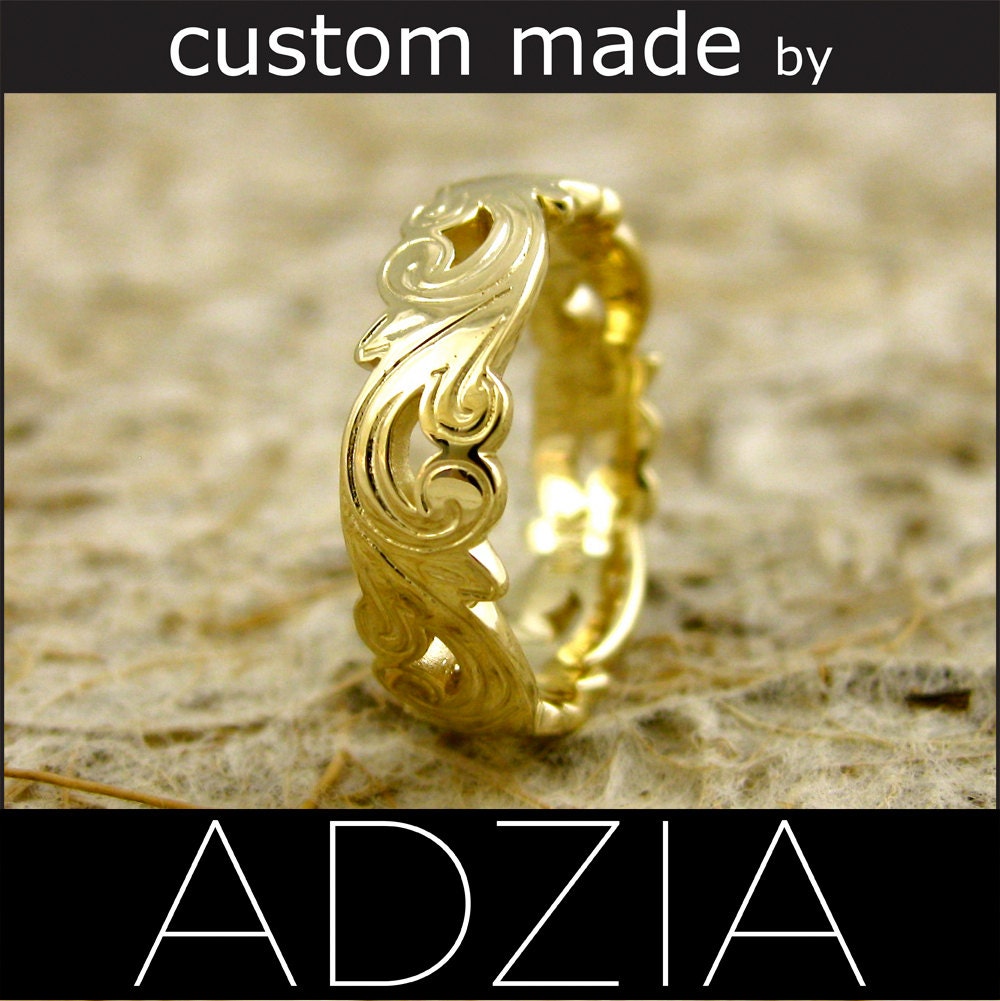 14K Yellow Gold Curly Art Nouveau Wedding Band 5mm Wide Size 5.25 Glossy Finish - Reserved for DANIEL - Final Installment