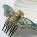 Cicada Hair Comb - Insect Comb - Blue and Cream Enamel Comb - Gold - Swarovski Rhinestone Comb - Bug Comb - Original