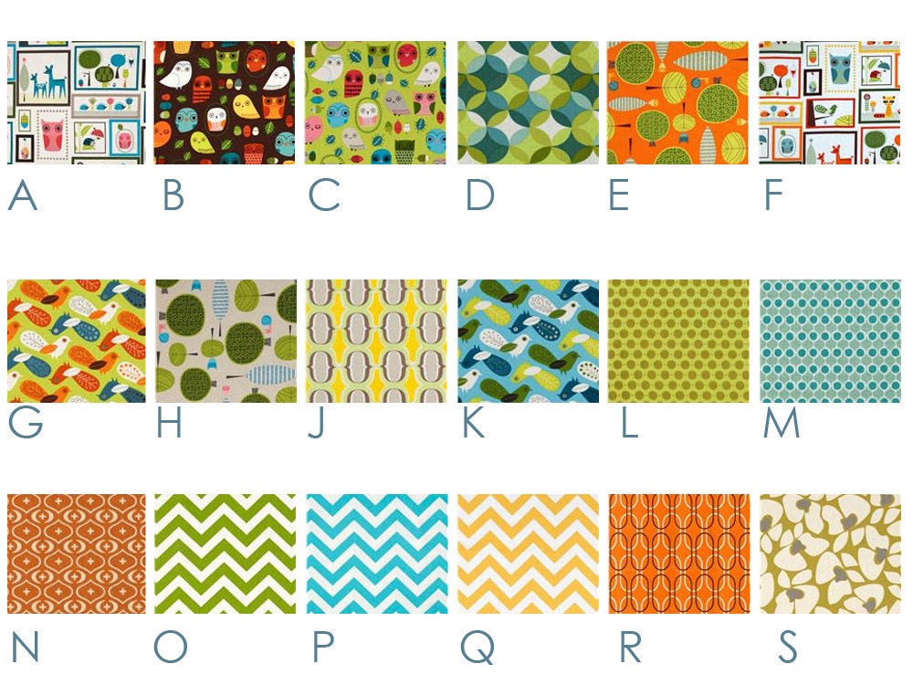 RETRO Forest Critters - Orange, Green, Blue, Yellow - Custom Crib Bedding Set - Inspired by Charlie Harper