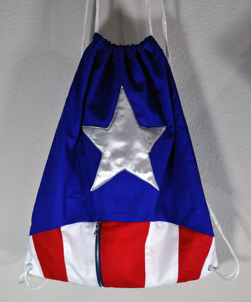 Avengers Captain America Inspired Drawstring Backpack -Made to Order-