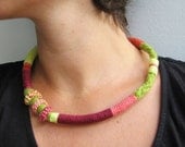 Neon yellow- rust- burgundy peach tribal necklace