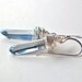Blue titanium quartz earrings, wire wrapped trendy silver spike crystal gemstone earrings long drop .999 silver filled earhooks