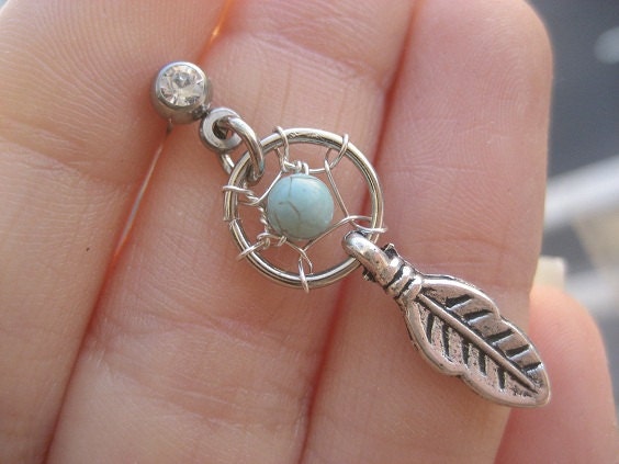 Tiny Dream Catcher Stud 16 Gauge Tragus Jewelry Earring Post Ear Piercing Barbell Turquoise Stone Feather Charm Dangle Dreamcatcher Hoop