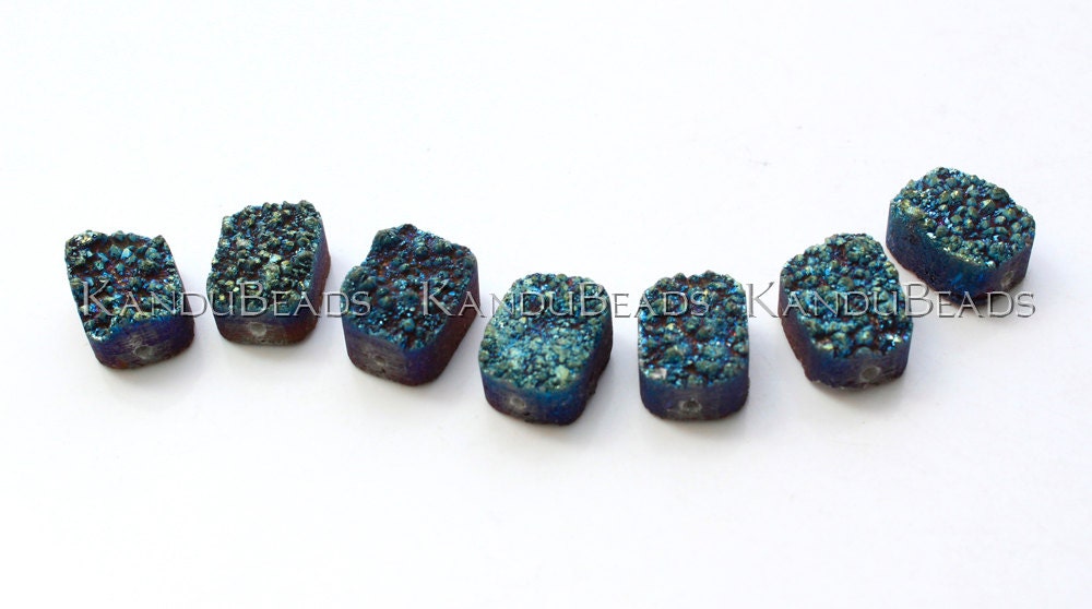 Parrot Blue Color Quartz Titanium Rectangle Rectangle geode bead, 10x15mm (ONE BEAD)