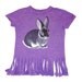New Kids handpainted Rabbit tshirt - dwarf black otter rabbit painted onto a girls purple cotton tee with tassels - OOAK - ages 5 to 10 yrs