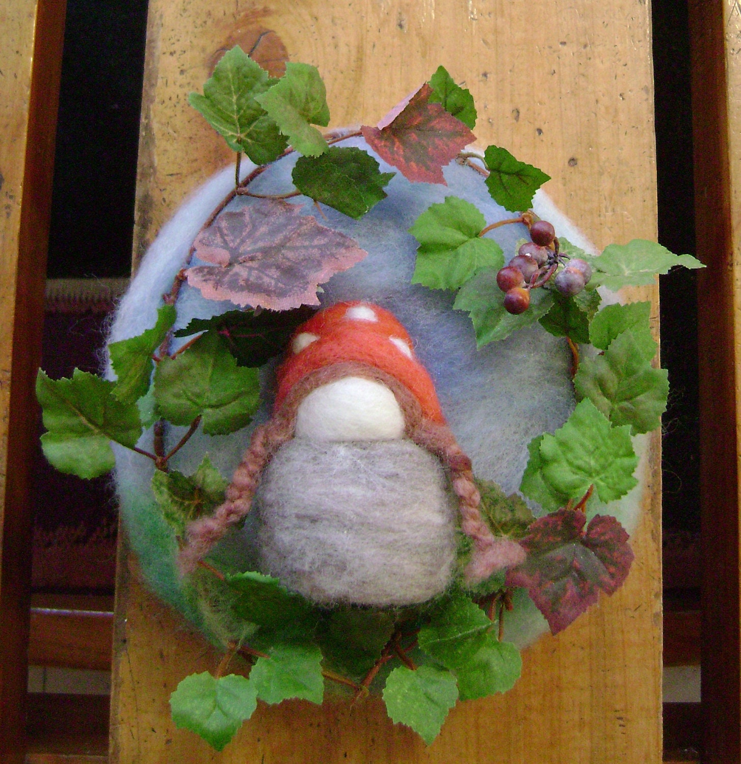 Waldorf Inspired Autumn  Wool picture - Brown plaited toadstool child