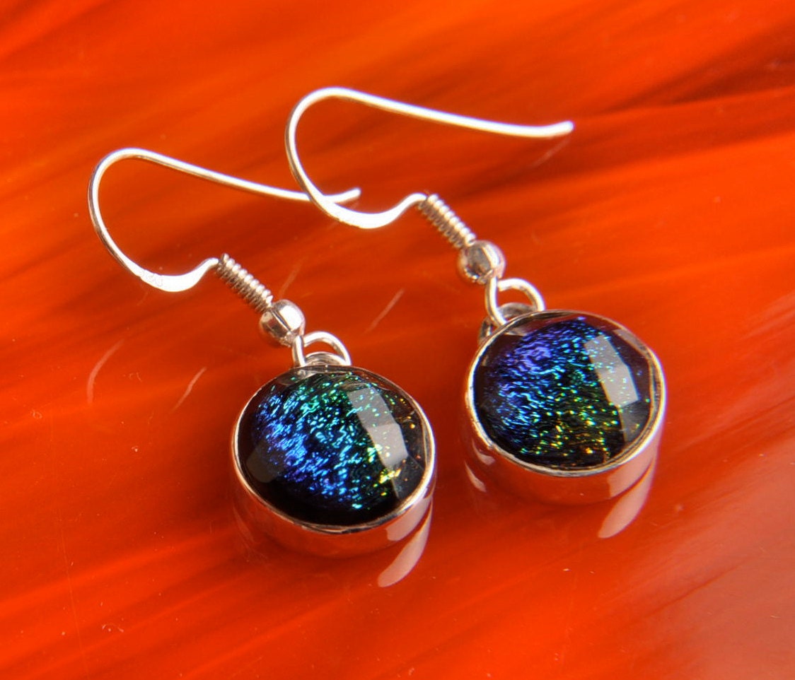 Handmade Dichroic Glass Earrings Sterling Silver .925
