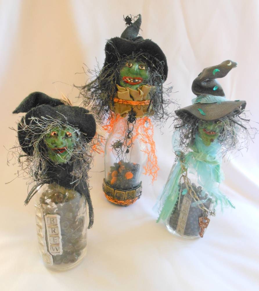 Witch Ghoulfriends Art Dolls, Mixed Media Dolls, Halloween Dolls