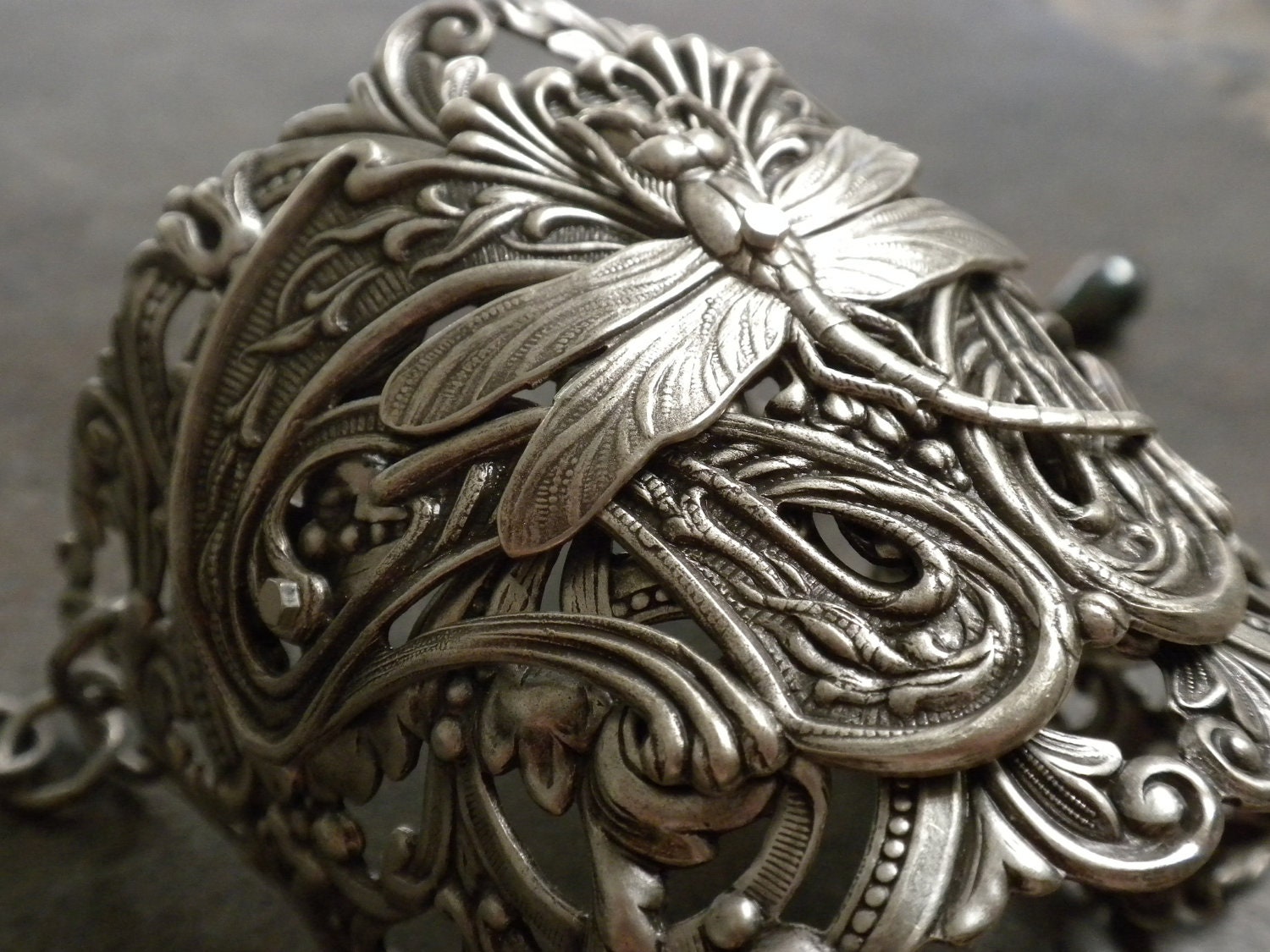 Dragonfly Art Nouveau Silver Cuff Bracelet