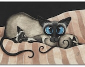 Siamese Cat Kittens Cuddling Family Pet ArT - 8.5 x 11 Print by AmyLyn Bihrle