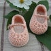 crochet baby girl shoes booties mary janes peach and cream size 0/3 months ready to ship with gift box