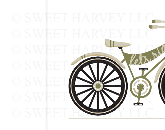 Bicycle Poster: Life is a Beautiful Ride - Bike Print, Bicycle Wall Art - Tan, Taupe, Beige, Khaki, Olive, Moss Green, Black - 11 x 14