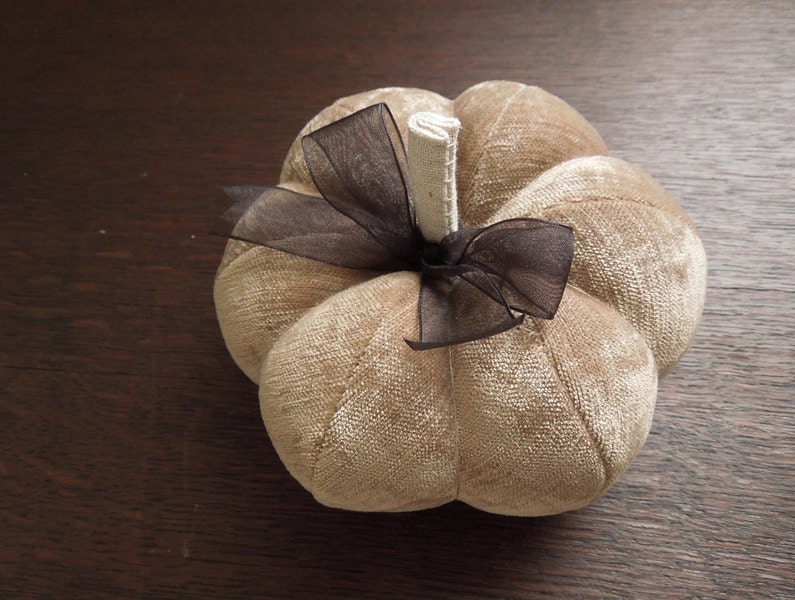Medium Taupe Velvet Fabric Pumpkin Autumn Decor