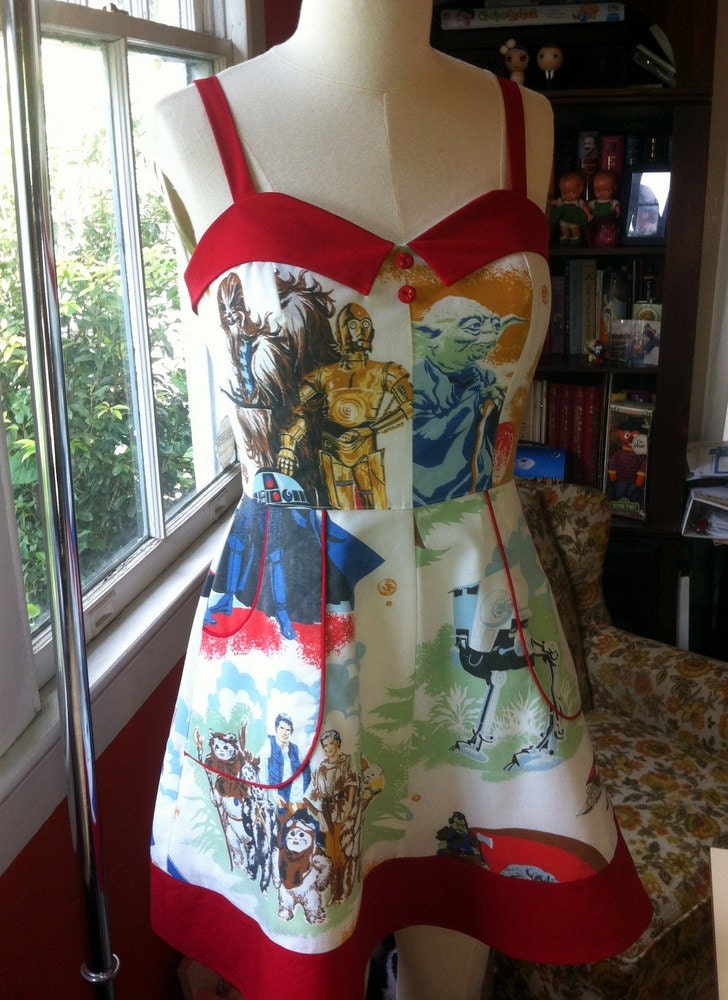 Star Wars Trilogy Pinup Dress with Red Collar- Upcycled OOAK