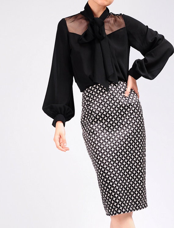 UK size 6 US size 0 xs s SALE Ready to Dispatch  Black Pure Silk Chiffon Sheer Long Balloon Sleeves Victorian Blouse