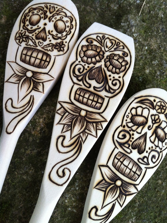 Sugar Skulls Spoon Set in Pyrography - Made to Order