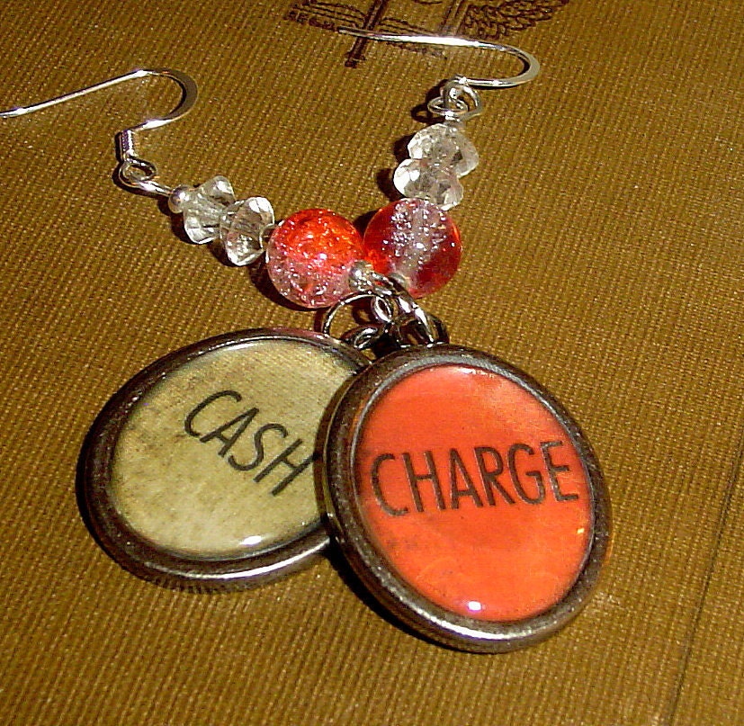 Cash charge earrings vintage style cash register keys