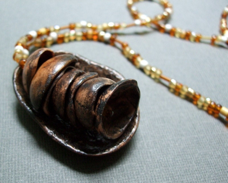 Lariat Necklace with Beaded Strand & Polymer Clay Focal End Ties