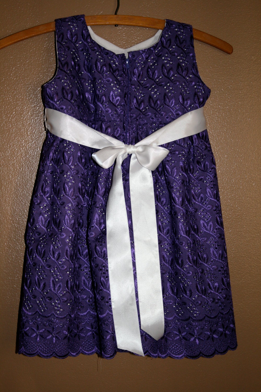 Flower Girl Dress  Deep Rich Purple Eyelet  With Matching Bonnet or Purse 03 months to size 6