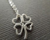 four leaf clover necklace, good luck, handmade, sterling silver, shamrock, st. patricks day, small, delicate, wedding, bridesmaid