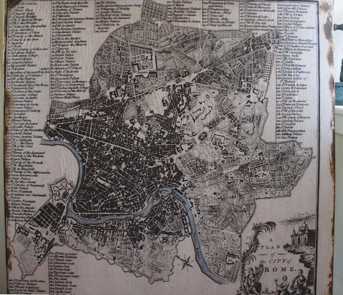 ROME 1800 - Vintage Map - 36x36 - Home Decor - On Salvaged Wood - RuPiper Designs Original