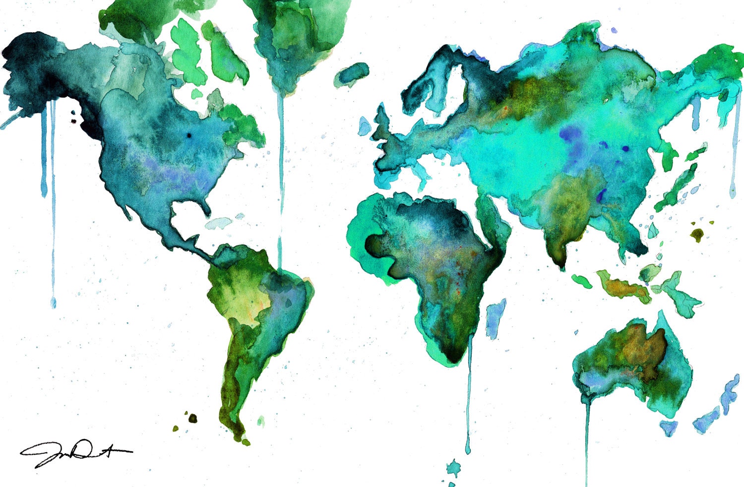 World Map Series by Jessica Durrant, World Map No. 6-36 x 48" sized print