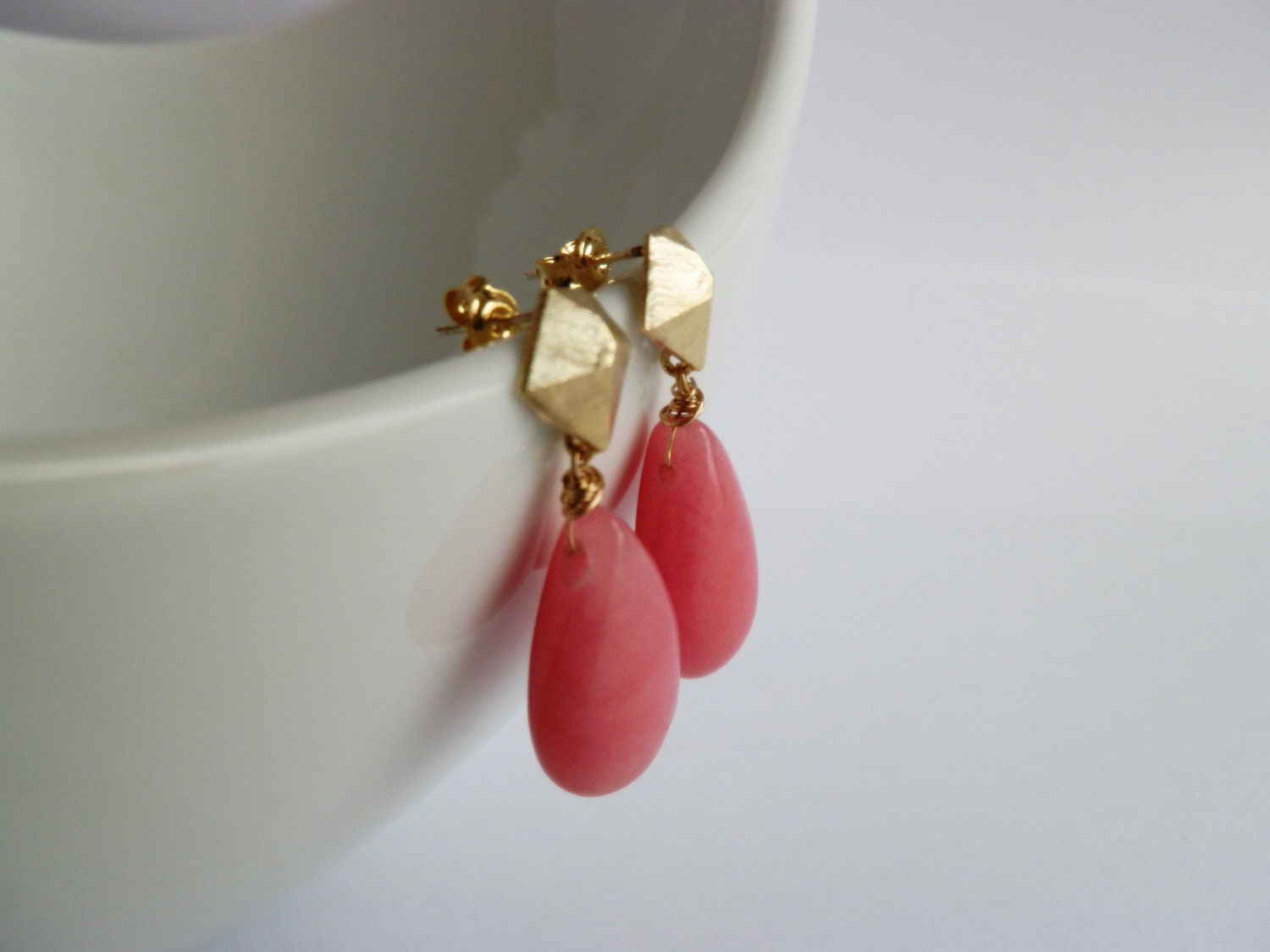 Pink candy jade large stone trendy fashion  earrings .