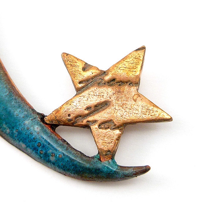 Enamel Blue Crescent Moon and Star Necklace