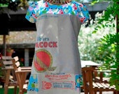 Vintage flour sacks used to create cute one of a kind easy wear dress. Linen and cotton finish the look