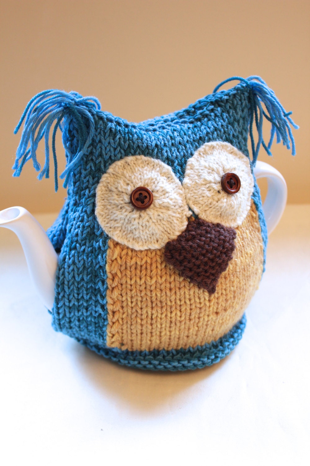 Organic Owl Tea Cosy - MATILDA - in Organic Ecofriendly Wool Cotton mix -  by Tafferty Designs - Size MEDIUM - Ready to Ship