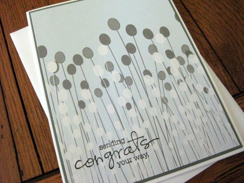 sending congrats your way with gray and white flowers - Handstamped Greeting Card