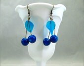 Blue Cherry earrings, beaded bing cherry drop earrings, rockabilly vintage style