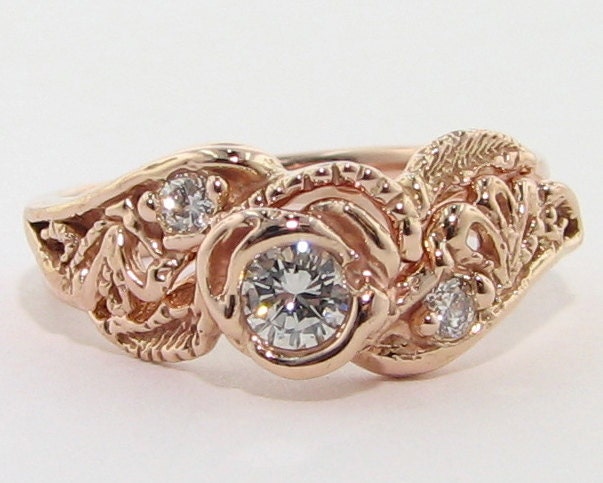 Lacy Tea Rose Wedding Set, rose gold and diamond
