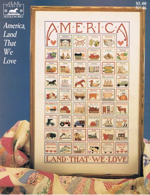America States Sampler Cross Stitch Embroidery Craft Pattern Leaflet