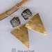 Hammered Brass Triangle Earrings w- Black African Glass Beads, Modern Geometric Jewelry, Artisan Metalwork, Gold Triangle Dangle Earrings