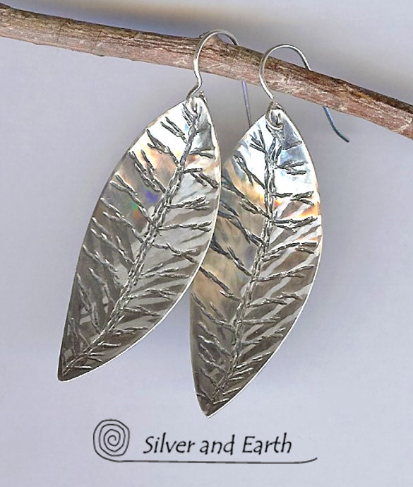 Sterling Silver Leaf Earrings - Minimalist Modern Jewelry - Handmade Silver Earrings - Artisan Metalwork - Nature Inspired Jewelry