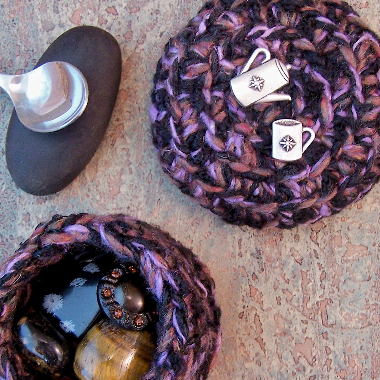 Retro Kitchen Box fun treasure holder Ecofriendly Vegan Fibers purple black brown Cafe Royale