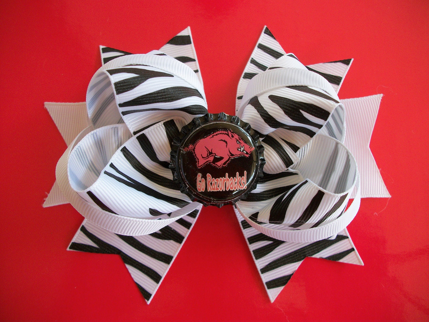 One Zebra Stripe Arkansas Razorback Boutique Hairbow