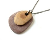 Beach stone necklace handmade from natural, undyed stone. "Mustard on Rust Zen Stone Necklace" 1227