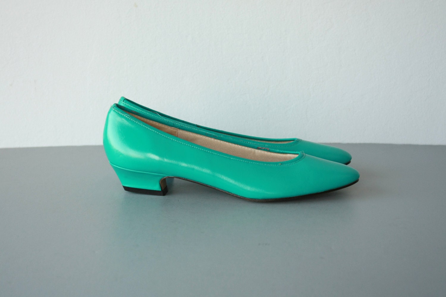 1980s flats / teal green flats / leather flats / turquoise flats - size 9 narrow , 40