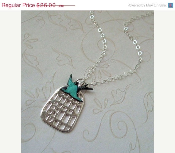 Silver Birdcage Necklace / Swallow jewelry / graduation gift / bon voyage / Sterling Silver chain
